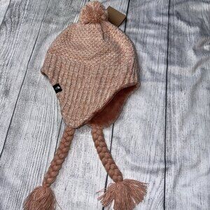 North Face Girls One Size Blush Pink Stitch Ear Flap Beanie Hat Winter NEW